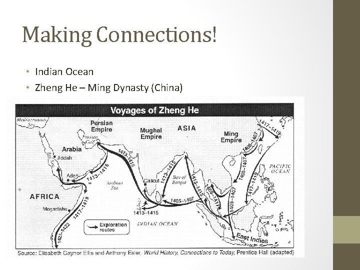 Making Connections! • Indian Ocean • Zheng He – Ming Dynasty (China) 