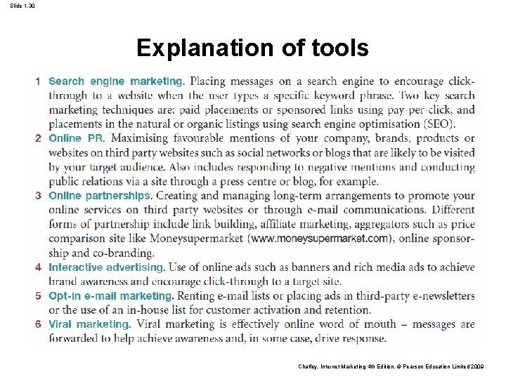 Slide 1. 30 Explanation of tools Chaffey, Internet Marketing 4 th Edition, © Pearson Slide 1. 30 Explanation of tools Chaffey, Internet Marketing 4 th Edition, © Pearson