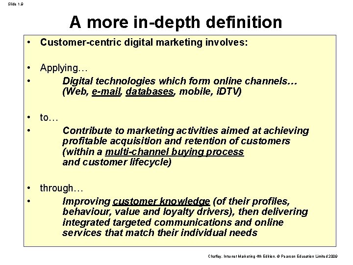 Slide 1. 9 A more in-depth definition • Customer-centric digital marketing involves: • Applying… Slide 1. 9 A more in-depth definition • Customer-centric digital marketing involves: • Applying…