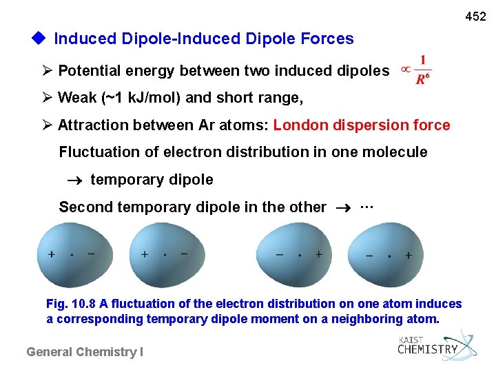 452 u Induced Dipole-Induced Dipole Forces Potential energy between two induced dipoles Weak (~1