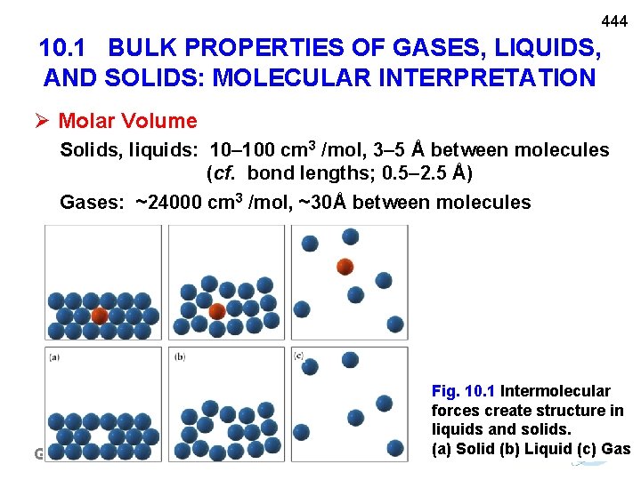 444 10. 1 BULK PROPERTIES OF GASES, LIQUIDS, AND SOLIDS: MOLECULAR INTERPRETATION Molar Volume