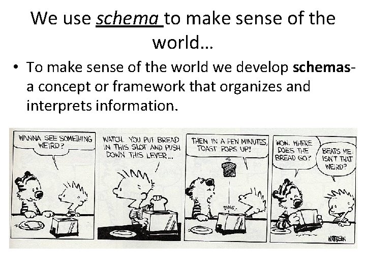We use schema to make sense of the world… • To make sense of