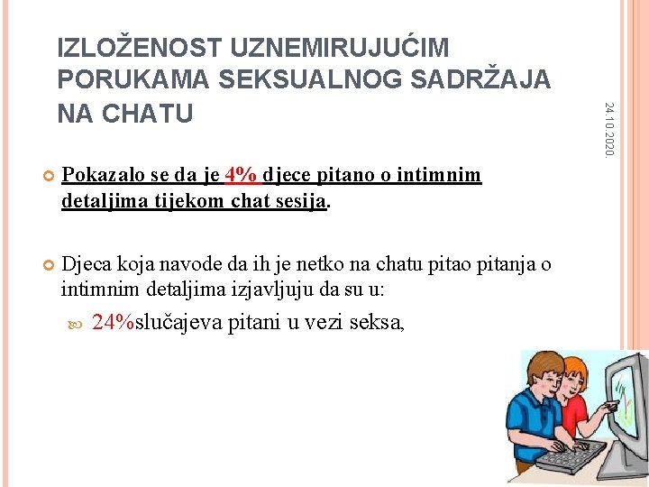 Pokazalo se da je 4% djece pitano o intimnim detaljima tijekom chat sesija.