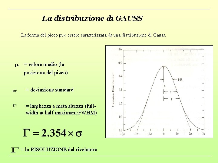 La distribuzione di GAUSS La forma del picco puo essere caratterizzata da una distribuzione