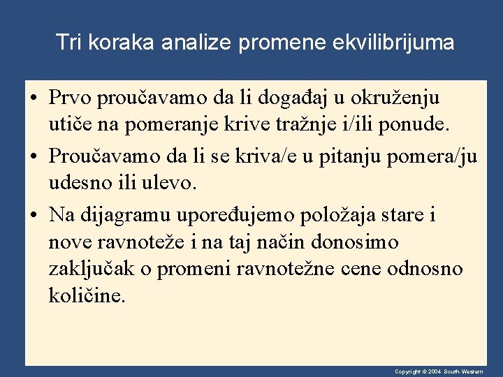 Tri koraka analize promene ekvilibrijuma • Prvo proučavamo da li događaj u okruženju utiče