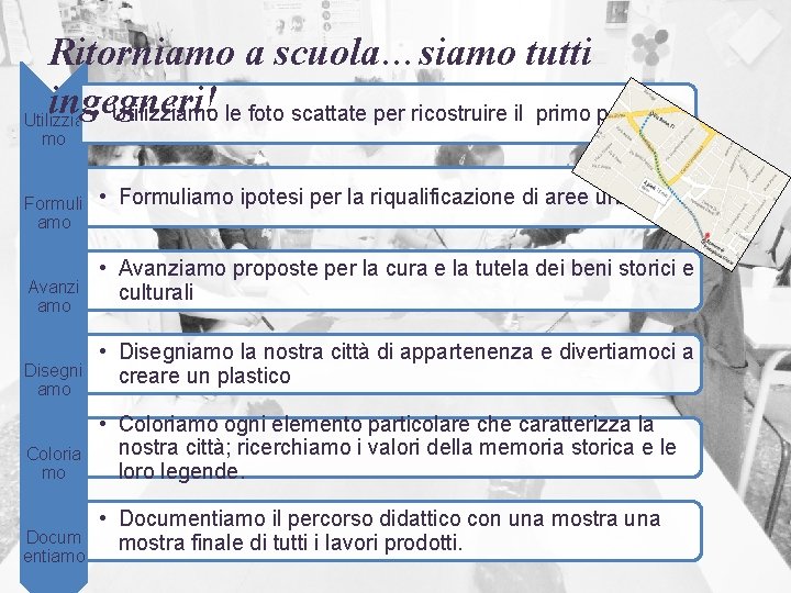 Ritorniamo a scuola…siamo tutti ingegneri! Utilizzia • Utilizziamo le foto scattate per ricostruire il