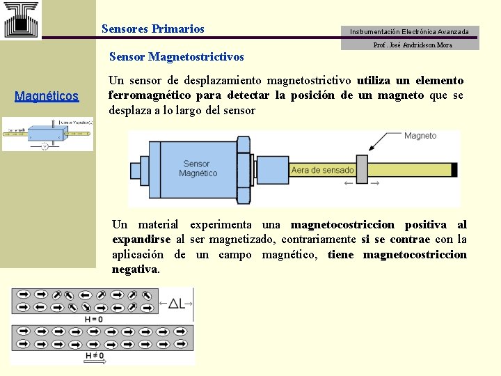 Sensores Primarios Instrumentación Electrónica Avanzada Prof. José Andrickson Mora Sensor Magnetostrictivos Magnéticos Un sensor