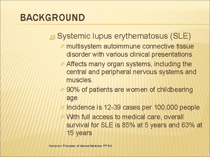 BACKGROUND Systemic lupus erythematosus (SLE) multisystem autoimmune connective tissue disorder with various clinical presentations