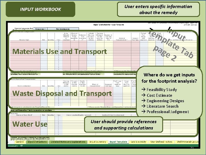 User enters specific information about the remedy INPUT WORKBOOK Inp mp ut lat pa