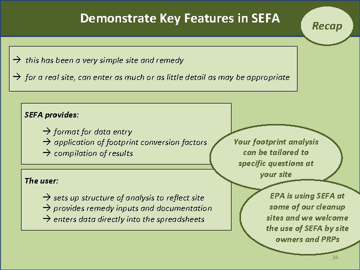 Demonstrate Key Features in SEFA Recap this has been a very simple site and
