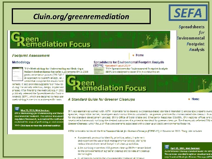 Cluin. org/greenremediation SEFA Spreadsheets for Environmental Footprint Analysis 6 