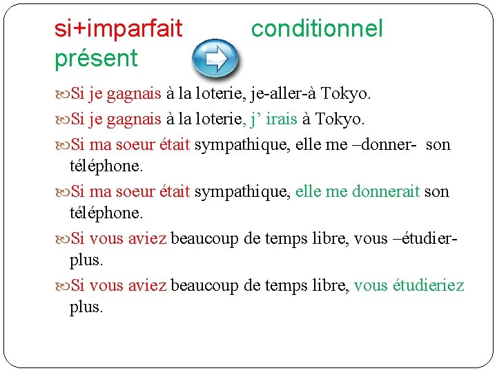 si+imparfait présent conditionnel Si je gagnais à la loterie, je-aller-à Tokyo. Si je gagnais si+imparfait présent conditionnel Si je gagnais à la loterie, je-aller-à Tokyo. Si je gagnais