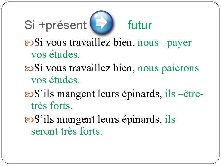 Si +présent futur Si vous travaillez bien, nous –payer vos études. Si vous travaillez Si +présent futur Si vous travaillez bien, nous –payer vos études. Si vous travaillez