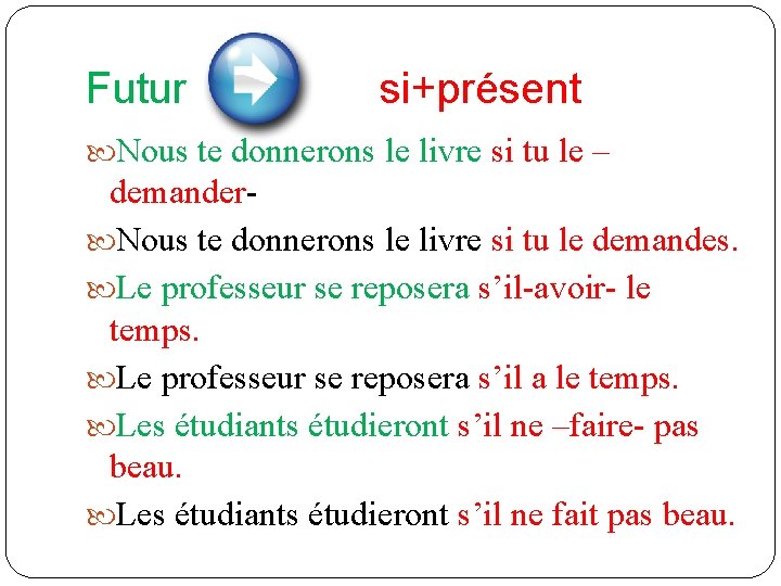 Futur si+présent Nous te donnerons le livre si tu le – demander Nous te Futur si+présent Nous te donnerons le livre si tu le – demander Nous te