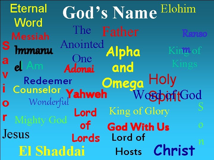 Eternal God’s Name Elohim Word The Father Ranso Messiah S Immanu Anointed m of