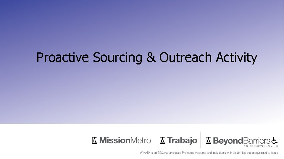 Proactive Sourcing & Outreach Activity Proactive Sourcing & Outreach Activity