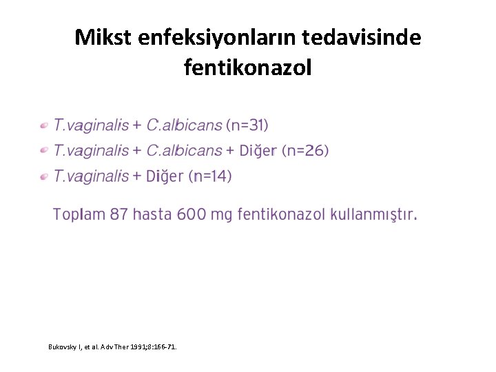 Mikst enfeksiyonların tedavisinde fentikonazol Bukovsky I, et al. Adv Ther 1991; 8: 166 -71.