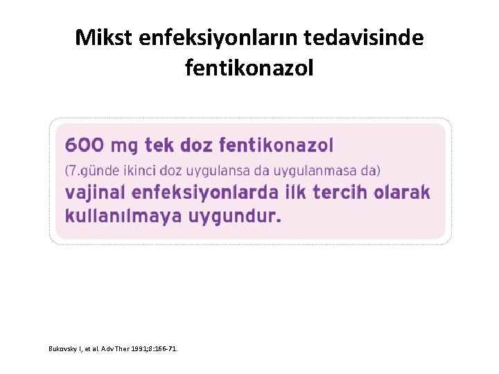 Mikst enfeksiyonların tedavisinde fentikonazol Bukovsky I, et al. Adv Ther 1991; 8: 166 -71.