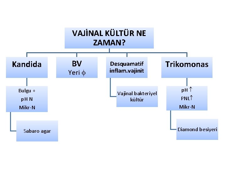 VAJİNAL KÜLTÜR NE ZAMAN? Kandida Bulgu + p. H N Mikr-N Sabaro agar BV