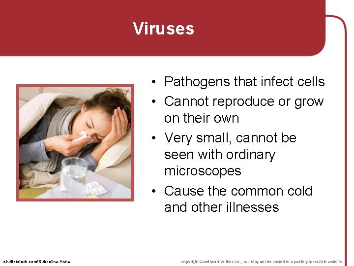 Viruses • Pathogens that infect cells • Cannot reproduce or grow on their own