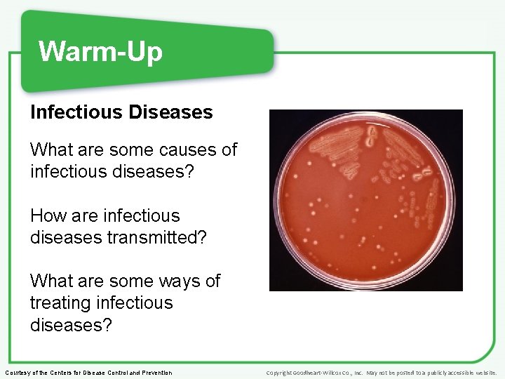 Warm-Up Infectious Diseases What are some causes of infectious diseases? How are infectious diseases