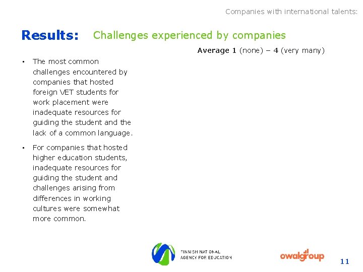 Companies with international talents: Results: Challenges experienced by companies Average 1 (none) – 4