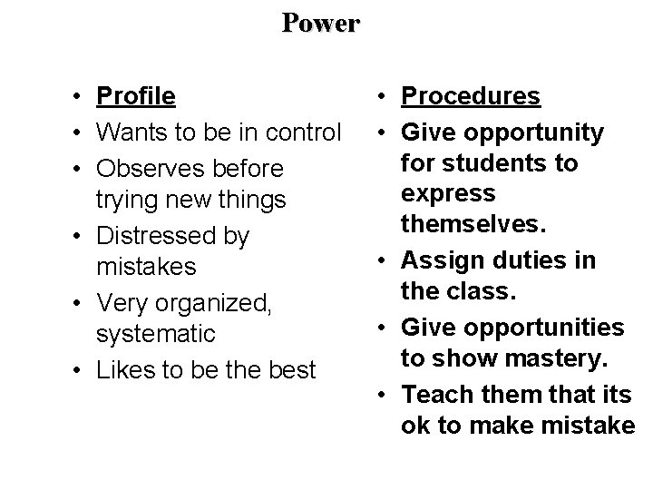 Power • Profile • Wants to be in control • Observes before trying new