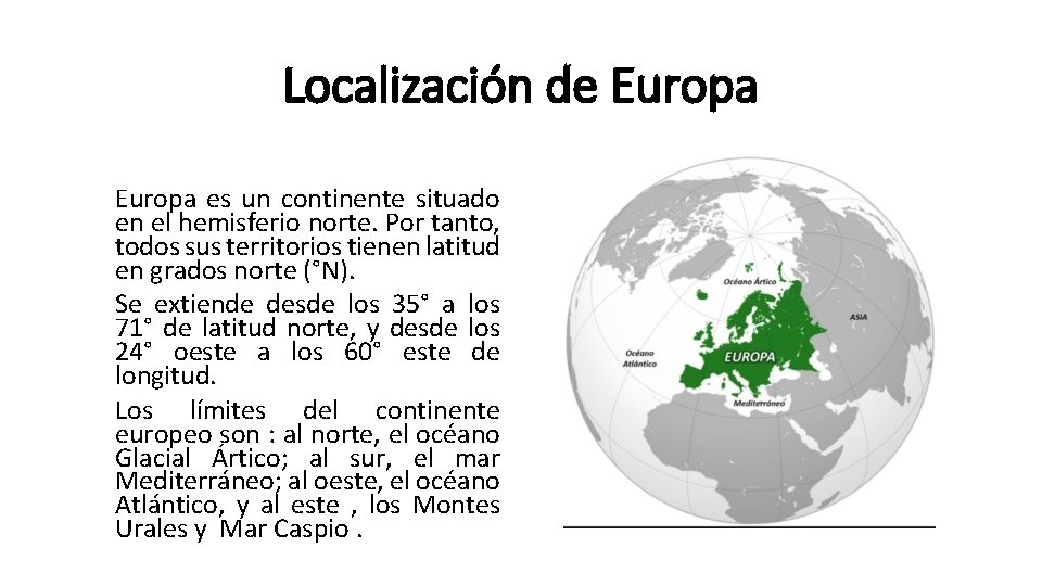 Localización de Europa es un continente situado en el hemisferio norte. Por tanto, todos