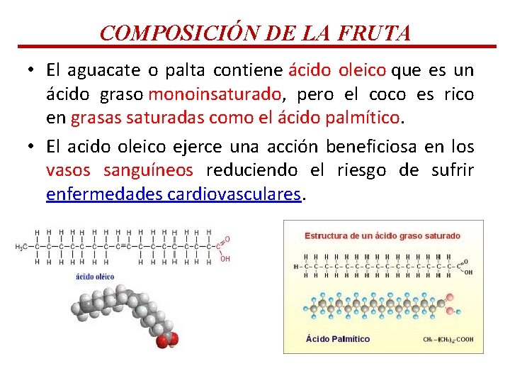 COMPOSICIÓN DE LA FRUTA • El aguacate o palta contiene ácido oleico que es COMPOSICIÓN DE LA FRUTA • El aguacate o palta contiene ácido oleico que es