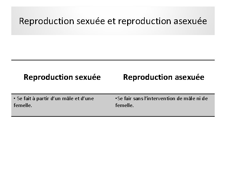 Reproduction sexuée et reproduction asexuée Reproduction sexuée • Se fait à partir d’un mâle