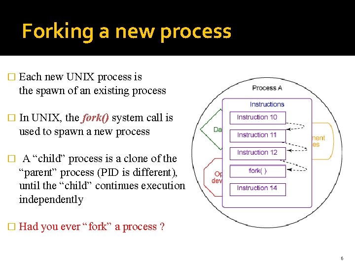 Forking a new process � Each new UNIX process is the spawn of an