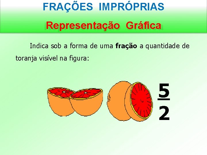 FRAÇÕES IMPRÓPRIAS Representação Gráfica Indica sob a forma de uma fração a quantidade de