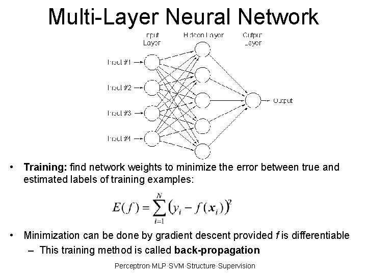 Multi-Layer Neural Network • Training: find network weights to minimize the error between true