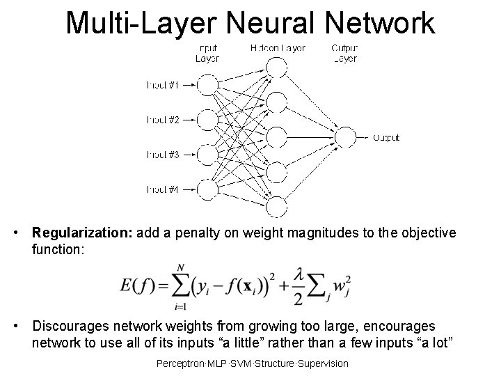 Multi-Layer Neural Network • Regularization: add a penalty on weight magnitudes to the objective