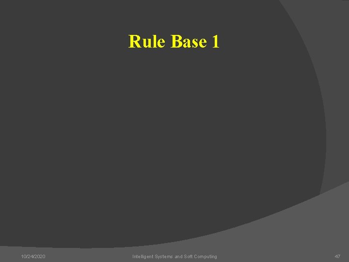 Rule Base 1 10/24/2020 Intelligent Systems and Soft Computing 47 