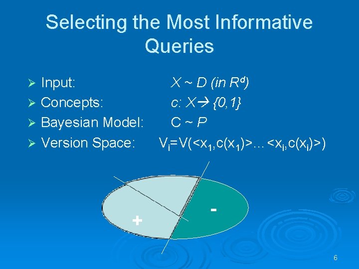 Selecting the Most Informative Queries Input: Ø Concepts: Ø Bayesian Model: Ø Version Space: