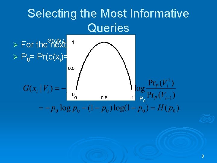 Selecting the Most Informative Queries G(xi|Vi) For the next example xi: Ø P 0=