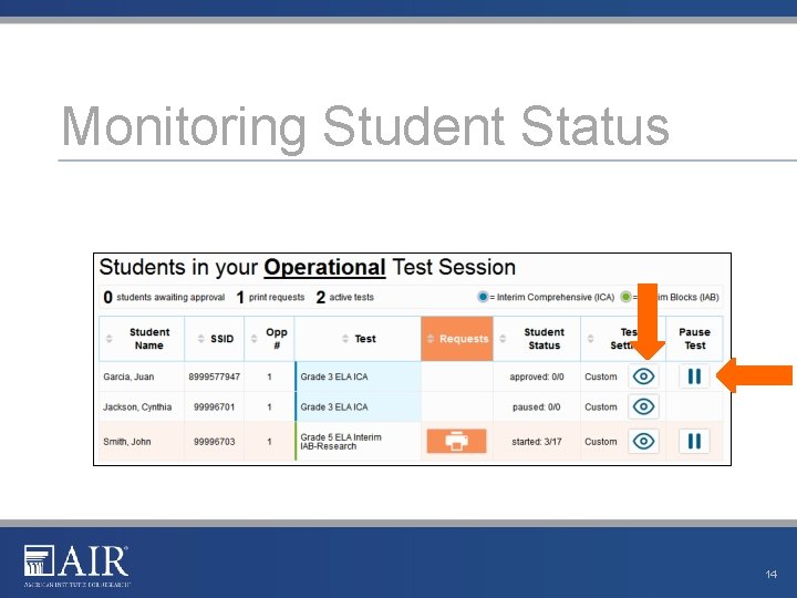 Monitoring Student Status 14 Monitoring Student Status 14