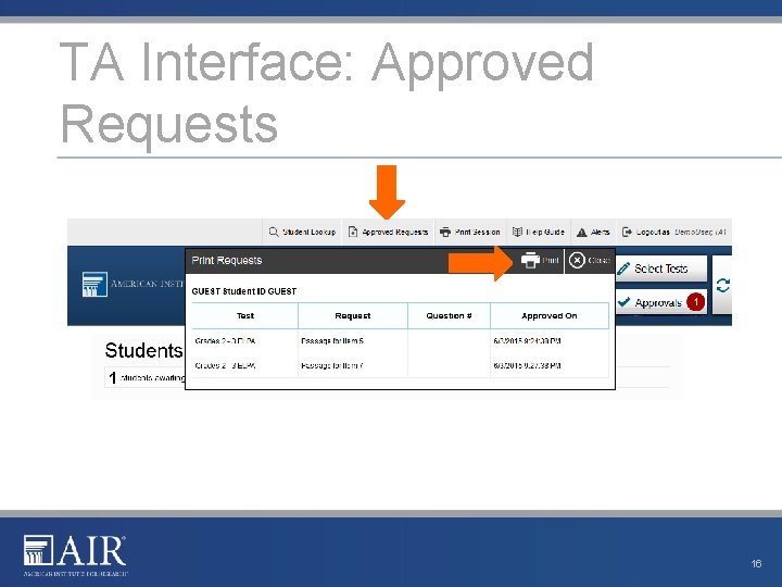 TA Interface: Approved Requests 16 TA Interface: Approved Requests 16