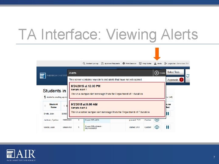 TA Interface: Viewing Alerts 7 TA Interface: Viewing Alerts 7