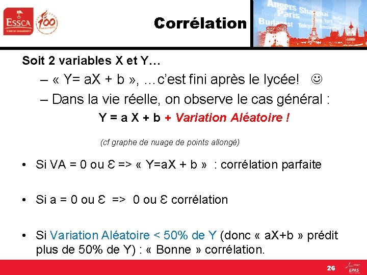 Corrélation Soit 2 variables X et Y… – « Y= a. X + b