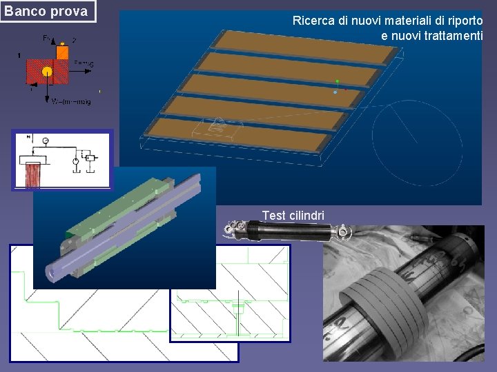 Banco prova Ricerca di nuovi materiali di riporto e nuovi trattamenti Test cilindri 