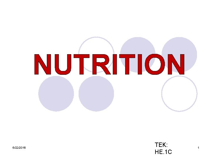 NUTRITION 6/22/2016 TEK: HE. 1 C 1 