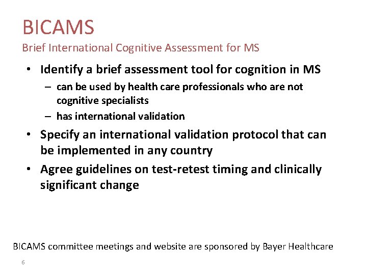 Brief Cognitive Assessment based on Consensus Standards in