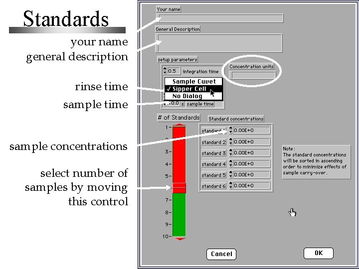 Standards your name general description rinse time sample concentrations select number of samples by