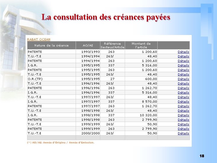 La consultation des créances payées 18 