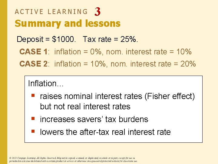 ACTIVE LEARNING 3 Summary and lessons Deposit = $1000. Tax rate = 25%. CASE