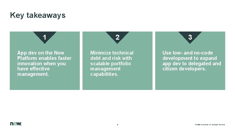 Key takeaways 1 App dev on the Now Platform enables faster innovation when you Key takeaways 1 App dev on the Now Platform enables faster innovation when you