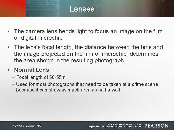 Lenses • The camera lens bends light to focus an image on the film Lenses • The camera lens bends light to focus an image on the film