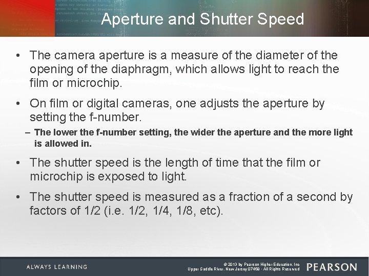 Aperture and Shutter Speed • The camera aperture is a measure of the diameter Aperture and Shutter Speed • The camera aperture is a measure of the diameter